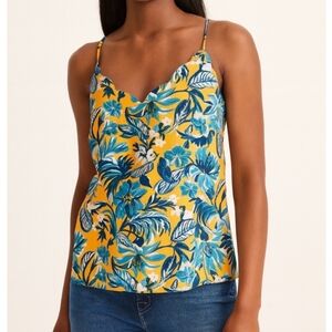 J. Crew Floral Scalloped Cami Tank Top Yellow And Blue Size 10